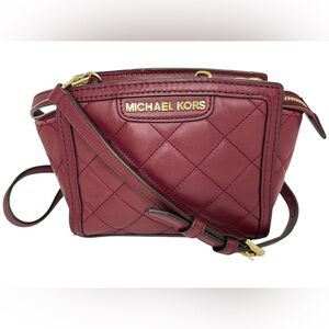 Michael Kors Selma Quilted Mini Burgundy Crossbody Purse Bag Detachable Strap